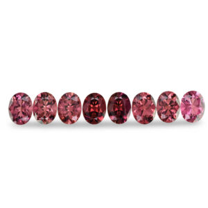 Row of small oval red and pink loose gemstones