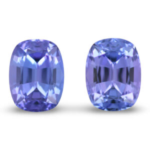 Pair of cushion-cut periwinkle blue loose gemstones