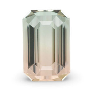 Emerald-cut bicolor pale green and peach loose gemstone