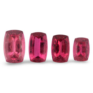 Four cushion-cut red-pink loose gemstones