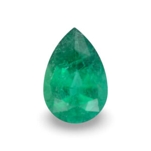 Pear-shaped bright green loose gemstone, slightly included