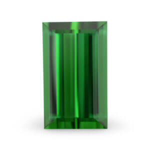 Emerald-cut green loose gemstone, slim rectangle